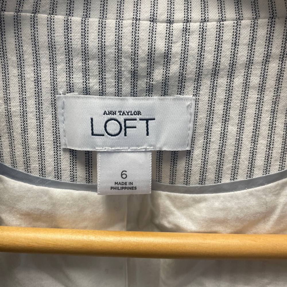 LOFT White and Gray Striped Double-Breasted Cotton-Blend Blazer, NWT - Picture 7 of 7